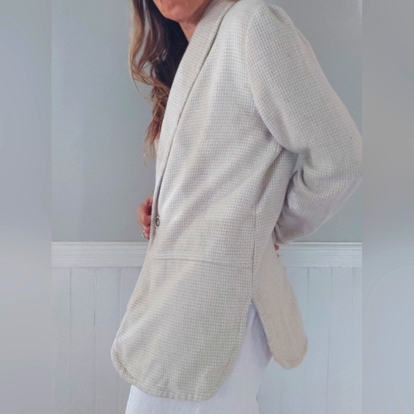 Coldwater Creek Cream & White Checkered Wool Blend Sweater Coat - Picture 11 of 14